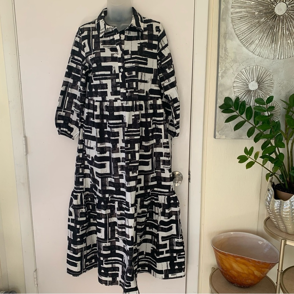 NWTRachel Zoe Dress  Black White Cotton Geometric Print size S